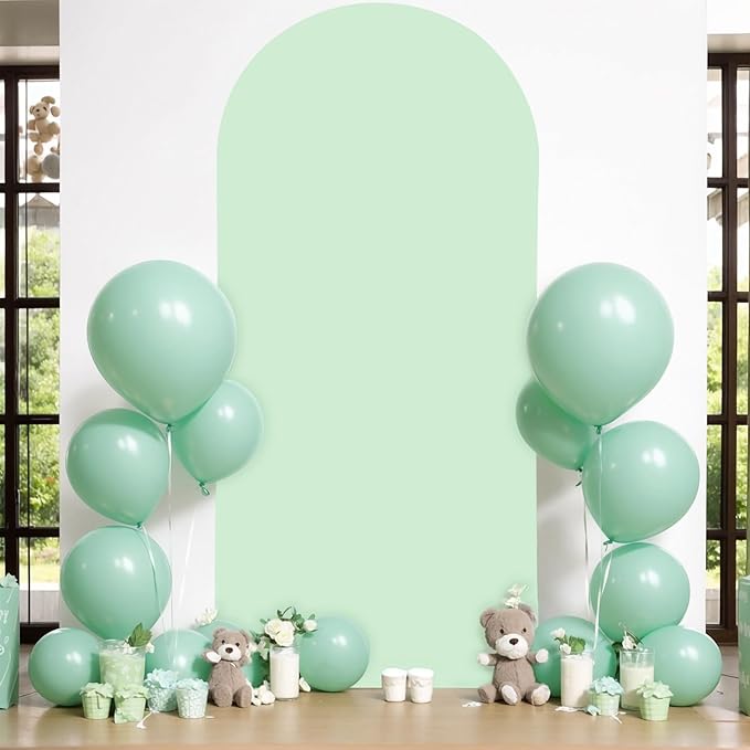 6FT Sage Green Arch Cover - Polyester Fitted Wedding Arch Stand Covers Round Top Chiara Arch Backdrop Cover for Birthday Party Banquet Photo Background Decoration