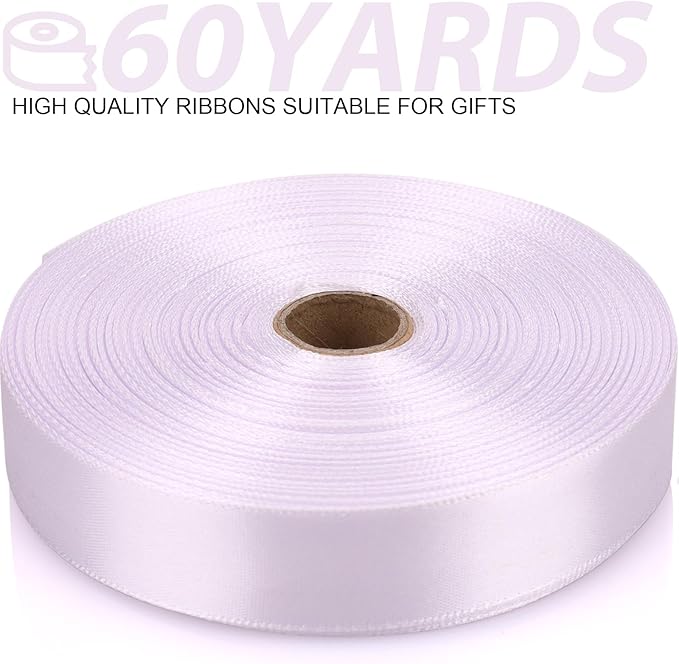 7/8 Inch 60 Yards White Satin Craft Ribbon-Single Face Polyester Ribbon for Handmade Roses,Gift Wrapping,Timeless Flower,Bouquets,Wedding and Party Decoration