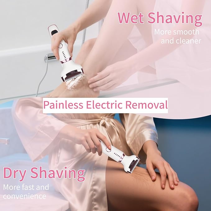 Wet & Dry Electric Razorfor Women Men,4 in 1 Rechargeable Led Display Electric Shaver and Facial Hair Remover,Painless Ladies Body Razors for Nose Face Body Leg Bikini Arm Hair