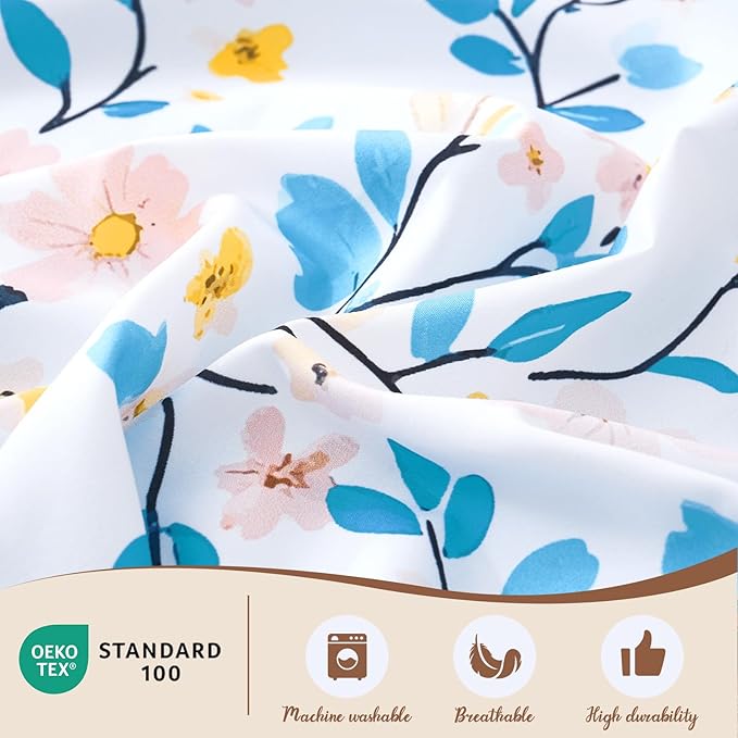 LONAVA King Botaincal 3 Pcs Duvet Cover Set, Breathable Soft Microfiber Sky Blue Lining Comforter Cover with Zipper Closure, and 2 Anti-Pilling, Fade Resistant Pillowcases, Sky Blue Flower