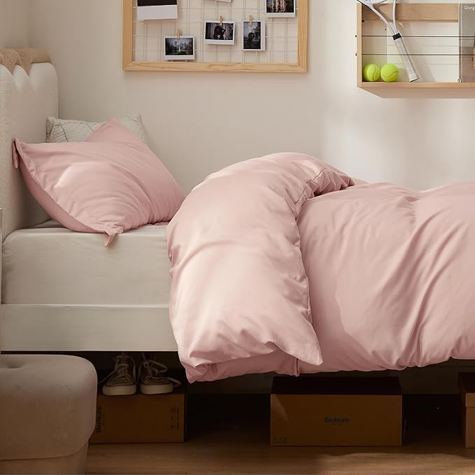 Bedsure Duvet Cover Twin/Twin XL Size - Soft Double Brushed Bedding Set for Kids & Adults, Zipper Closure, 2 Pieces, Includes 1 Duvet Cover (68"x90") & 1 Pillow Sham, NO Comforter, Pale Blush