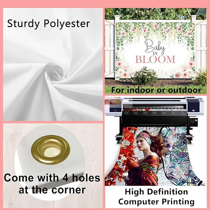Sensfun Baby in Bloom Backdrop Green Leaves Pink Flowers Baby Shower Party Decorations Girls Greenery Floral Baby in Bloom Banner Gold Glitter Dots Photography Background Cake Table Supplies 8x6ft