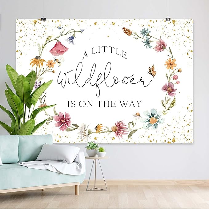 Wildflower Baby Shower Backdrop for Girl Watercolor Wild Floral Butterfly Photography Background Garden Wildflower Baby Shower Cake Table Banner Photoshoot Props (10x7ft)