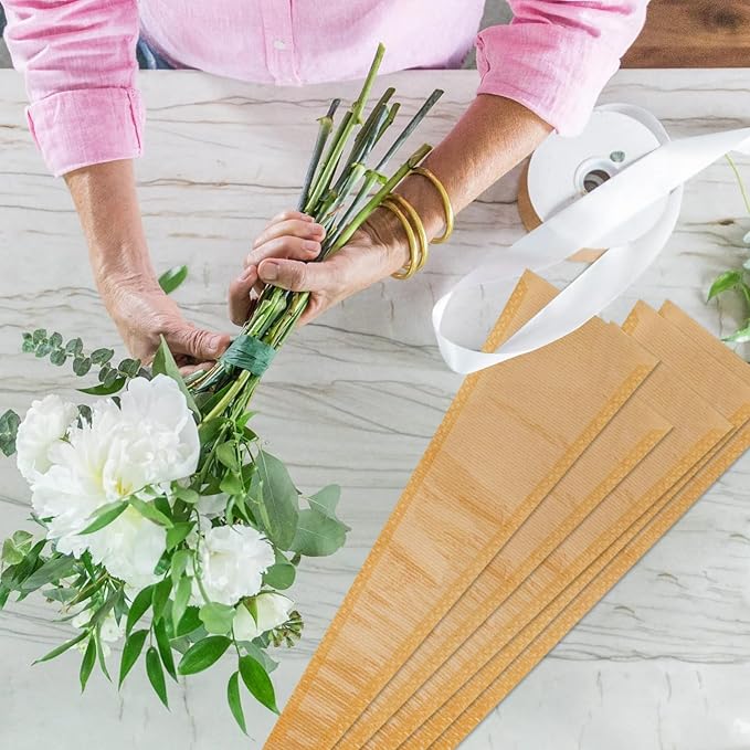 BEISHIDA 100 Pcs Single Rose Sleeve Bouquet Bags Kraft Paper Flower Bouquet Wrapping Paper Clear Single Flower Sleeve Rose Packaging For Mother's Day,Graduation,Wedding,Valentine's Day(15.7 X 4.7)