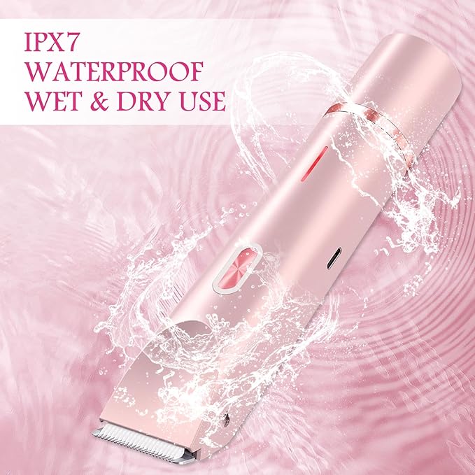 2025 New 2 in 1 Bikini Trimmer for Women, Bikini Shaver with Dual Head, Painless Smooth Shave & Gentle Pubic Hair Removal, Cordless & IPX7 Waterproof Electric Trimmer for Sensitive Skin (Pink)