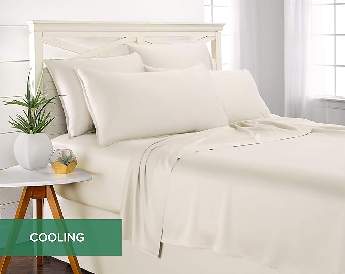 Pure Bamboo Twin XL Sheets, Genuine 100% Organic Viscose Derived from Bamboo Bed Sheet Set, Luxuriously Soft & Cooling, Double Stitching, 2 Year Quality Promise (Twin XL, Ivory)