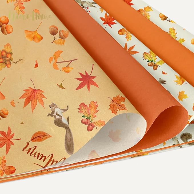 NICROHOME EUR Fall Wrapping Tissue Paper, 24 Sheet Orange Autumn Maple Leaves Gift Wrap Tissue Paper for Fall Baby Shower Wedding Party Decor, Thanksgiving Day Gift Packaging Supplies 15 x 20 Inch