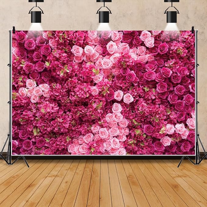 Hot Pink Red Rose Flower Backdrop Flower Wall Backdrop for Girls Woman Birthday Wedding Anniversary Bridal Shower Party Decorations Photo Booth Studio Props Vinyl 12x10ft