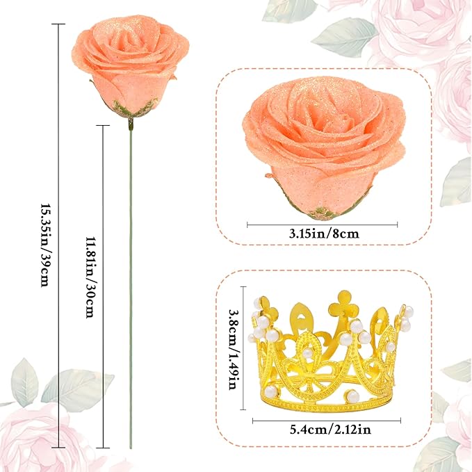 Waipfaru Glitter Roses Bouquet, DIY Fake Flowers Bouquet, Champagne Artificial Flower, Valentines, Anniversary, Engagement, Wedding, 24 Pcs