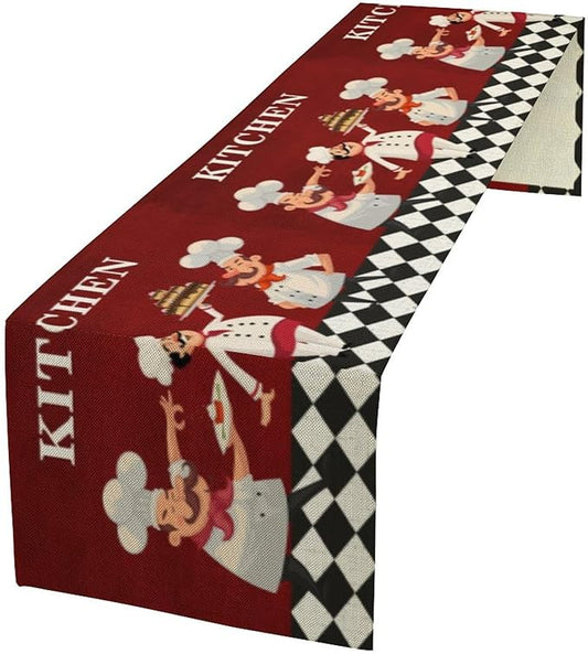 Chef Table Runner,Vintage Farmhouse Decor Burlap Table Runners for Party Wedding, Chef Decorations for Kitchen, Chef Kitchen Decor 13x70inch