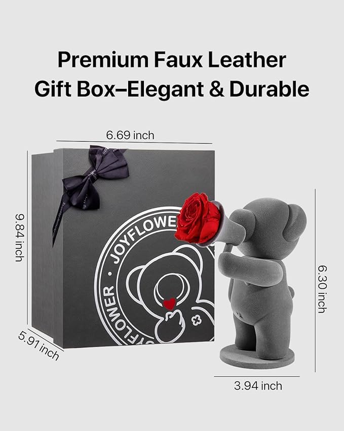 JoyFlower Preserved Flowers with Cute Teddy Bear, Eternal Real Rose Romantic Gift, Red Rose Bear with Gift Box for Girlfriend Wife Her in Valentine's Day, Birthday, Christmas, Weddings, Anniversaries