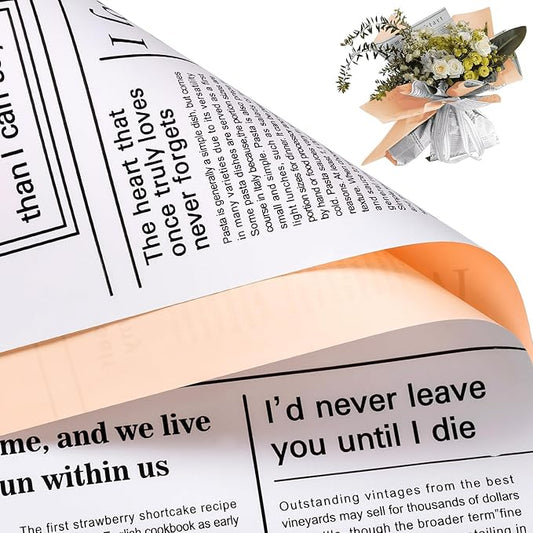 WRAPAHOLIC 20 Sheets Reversible Flower Wrapping Paper - 22 x 22 inch Lettering and Champagne Water-Resistant Floral Bouquet Wrapping Paper, Florist Supplies Packaging Paper for Wedding Gift DIY