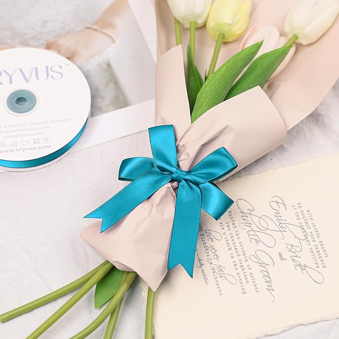 Turquoise Blue Satin Ribbon, Double Faced 7/8 Inch X 50 Yards Turquoise Ribbon, Premium Satin Ribbons for Gift Wrapping, Crafts, Hair Bow Making, Sewing, Flower Bouquet, Wedding Party Decor