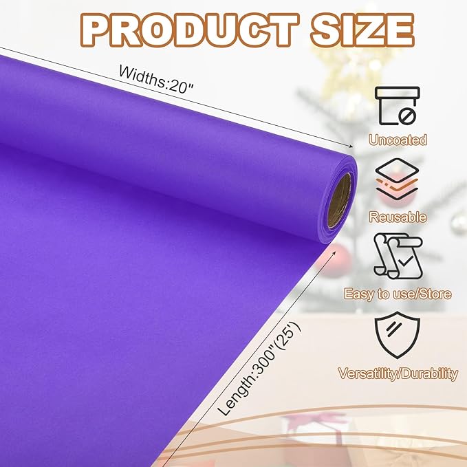 PATIKIL Wrapping Paper, 20" x 300"(25') 70 GSM Craft Paper Roll Kraft Packing Paper for Poster Bulletin Board, Gift Wrapping, Violet Blue