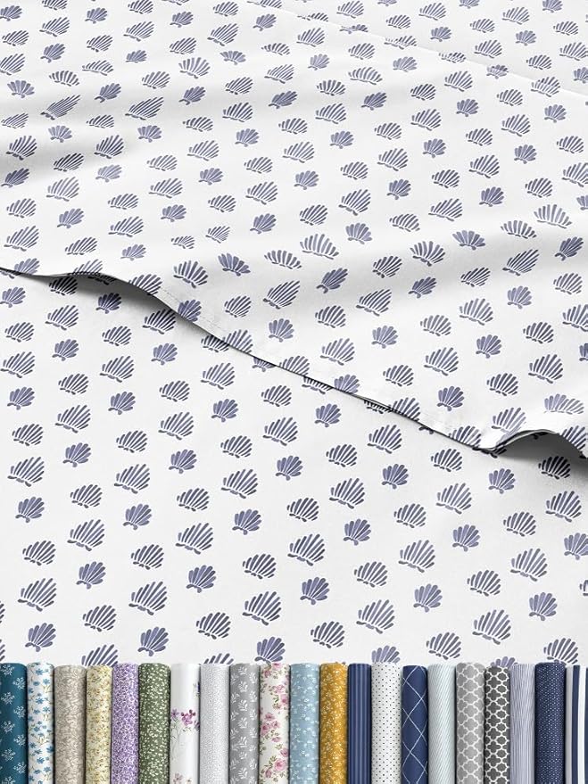 Coastal Bed Sheets - 1 Flat & 1 Fitted Sheet & 2 Pillowcases w/ Deep Pockets - Wrinkle & Fade Free Beach Themed Bed Set - Blue Sea Shell Bedding - Ultra-Soft, Breathable and Cooling - King Size