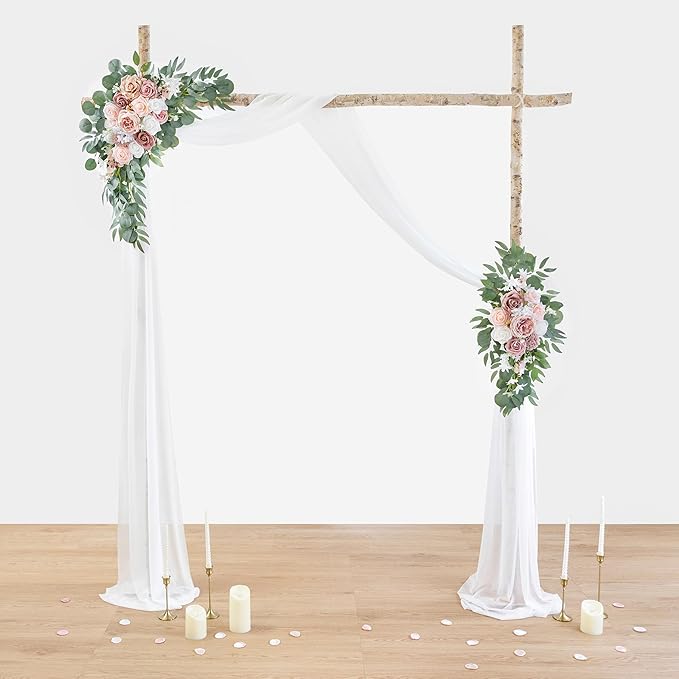ponatia Wedding Arch Flowers with 26Ft Arch Fabric, Artificial Dusty Rose Wedding Flower for Welcome Signs Decorations for Wedding Ceremony Reception (Dusty Rose & Blush)
