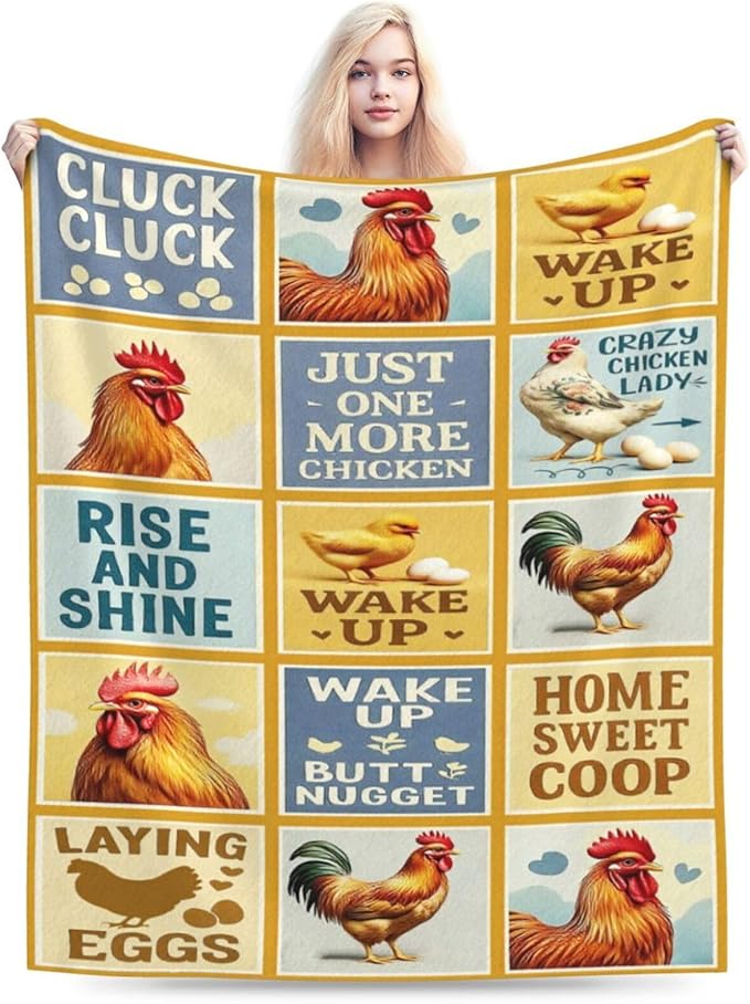 Chicken Blanket Rooster Throw Blanket Farm Animal Soft Cozy Fleece Fuzzy Stuffed Plush Flannel Gifts for Girls Women Boys Kids Adults 60"X80"
