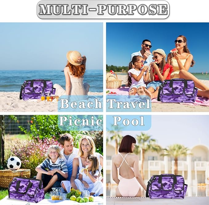 Purple Camouflage Tool Bag for Men Women Multi-Pockets Wide Mouth Tool Storage Bags 14.8 Inch Waterproof Heavy Duty Tool Bag Organizer for Electrician Mechanic Plumbers Handymen