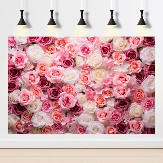Pink Roses Background Flowers Wall Photography Background Various Floral Roses Backdrops Anniversary Birthday Wedding Baby Shower Backgrounds Decor Children Adults Video Studio Prop 15x10ft