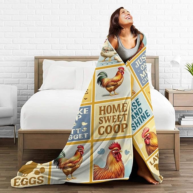 Chicken Blanket Rooster Throw Blanket Farm Animal Soft Cozy Fleece Fuzzy Stuffed Plush Flannel Gifts for Girls Women Boys Kids Adults 50"X60"