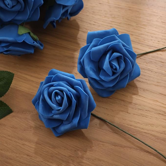 Artificial Flowers Roses 25pcs Blue Roses Wedding Decoration Real Looking Fake Roses w/Stem for DIY Wedding Bouquets Centerpieces Arrangements Party Baby Showers Home Decorations (Royal Blue, 25 pcs)