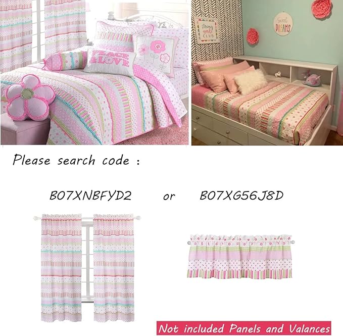 Cozy Line Home Fashions Pink Polka Dot Flower Girl 100% Cotton Reversible Quilt Bedding Set, Coverlet, Bedspread (Greta Pastel, Queen- 6 Piece: 1 Quilt + 2 Shams + 3 Decor Pillows)
