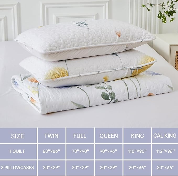 Floral Quilt Set California King Size,Gray Bedspread Farmhouse Bedding Set Soft Lightweight Quilts 3 Piece White Oversized Flower Bed Cover Sets for Fall Winter (Cal King,106"x95")