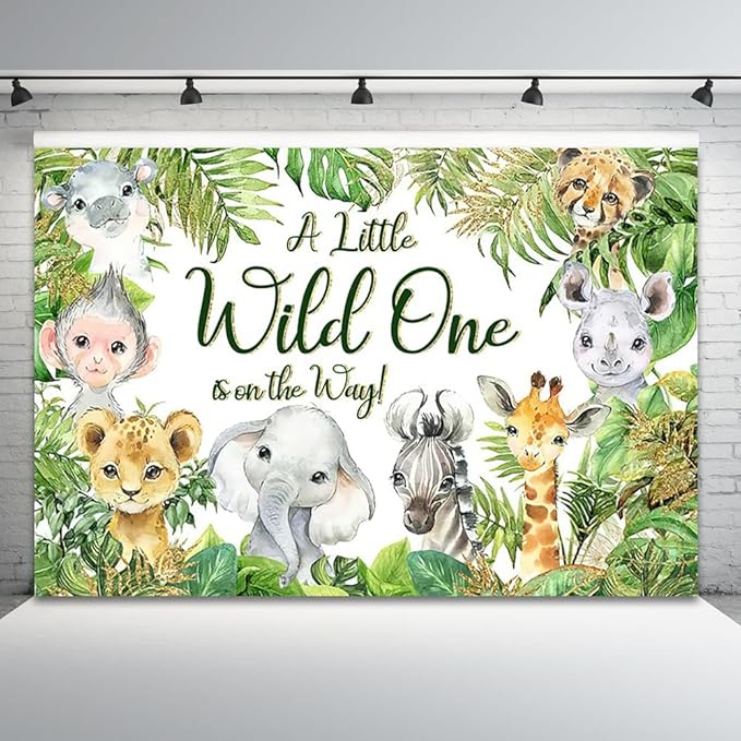 15x10ft Baby Shower Backdrop A Little Wild One is On The Way Photography Background Jungle Animals Tropical Green Leaf Newborn Birthday Party Banner Decorations Gender Reveal Photo Booth Prop