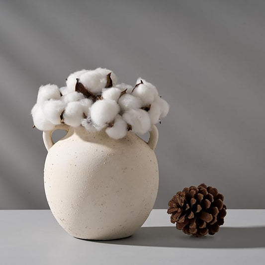 Ceramic Vase, 5.8 Inch Terracotta Vase with Handles, Boho Decor Decorative Vase, Rustic Vase for Home Decor, Farmhouse, Living Room, Table - Beige