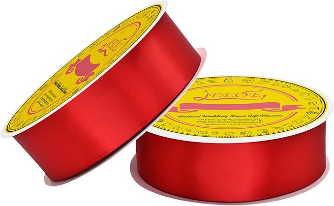 100 Yards Red Satin Ribbon Polyester Ribbon for Gift Wrapping Very Suitable for Weddings Party Hair Bow Invitation Decorations and More（1-1/2 inch X 50Yards X 2 Roll）