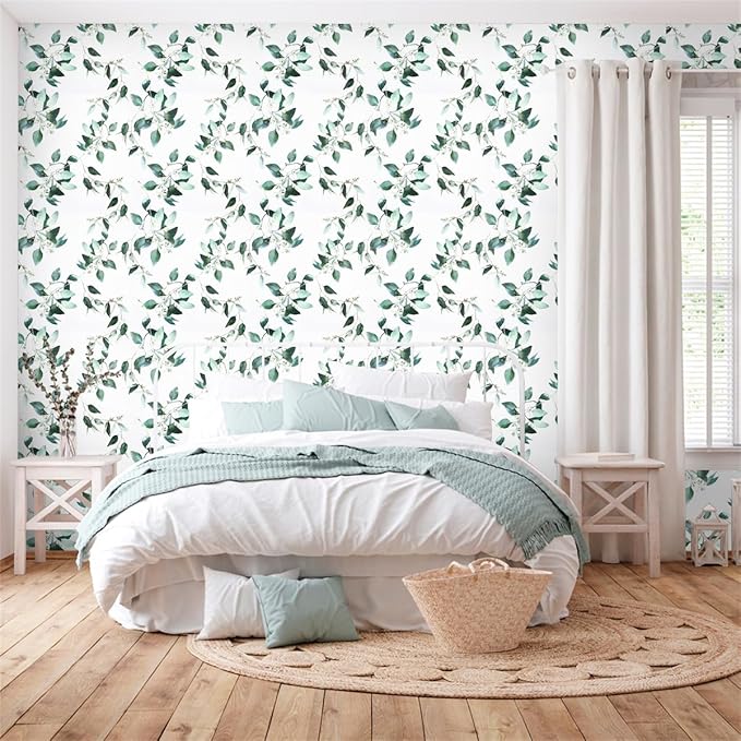 Erfoni Green Leaf Peel and Stick Wallpaper Floral Contact Paper 17.7inch x 118.1inch Vintage Flower Tropical Self Adhesive Removable Wall Paper Bathroom Kitchen Cabinets