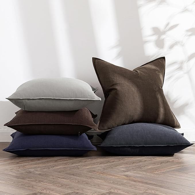 MIULEE Decorative Linen Pillow Covers 18x18 Inch Dark Coffee Boho Farmhouse Neutral Winter Couch Throw Pillows for Bed Pack of 2 Accent Modern Pillowcase Sofa Livingroom Home Decor