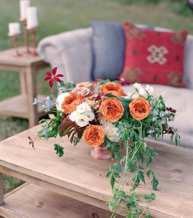 16pcs Peonies Artificial Flowers Head Orange Austin Roses Vintage Burnt Flowers Silk Rose Head with Stems for DIY Flower Wedding Bouquets Centerpieces Home Decoration (Orange)
