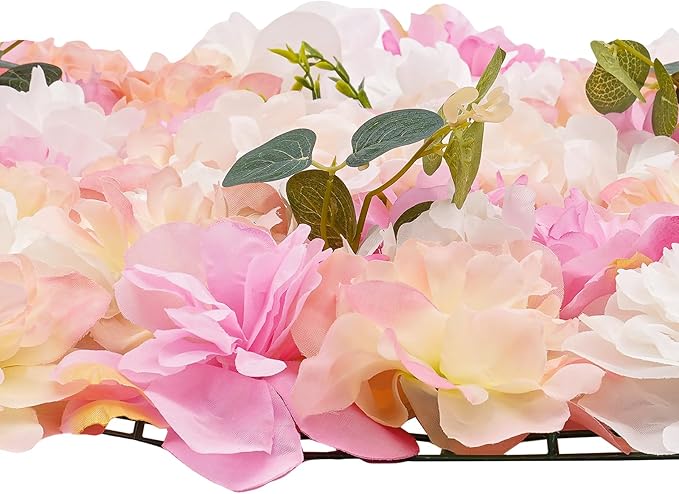 12PCS Flower Wall Panels, 3D Silk Floral Wall Backdrop, Realistic Pink Rose Flower Backplanes, Roll Up Fake Flower Background for Valentines Wedding Party Home Decoration