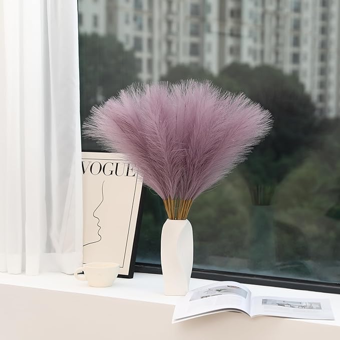 60pcs Purple Pampas Grass - 24 Inch Small Faux Pampas Grass Decor, Artificial Pompas Floral for Vase Filler, Table Centerpieces, Kitchen and House Decor (Purple)