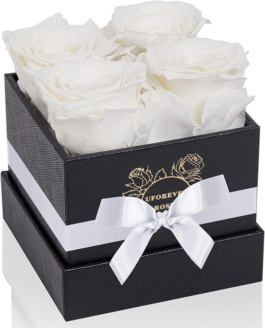 4-Piece Preserved Roses in a Box, Preserved Flowers, Roses Gift for Her, White