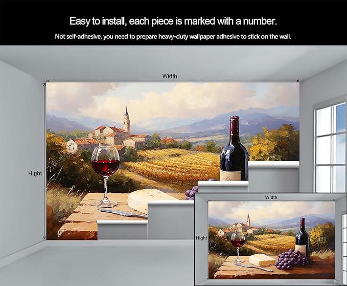 Tuscany Vineyard Wall Mural, Countryside Winery Scene 3D Wall Murals, Italian Rural Landscape Wallpaper Mural, for Living Room Bedroom Large Wallpaper Indoor Decor 137.8" W x100 H