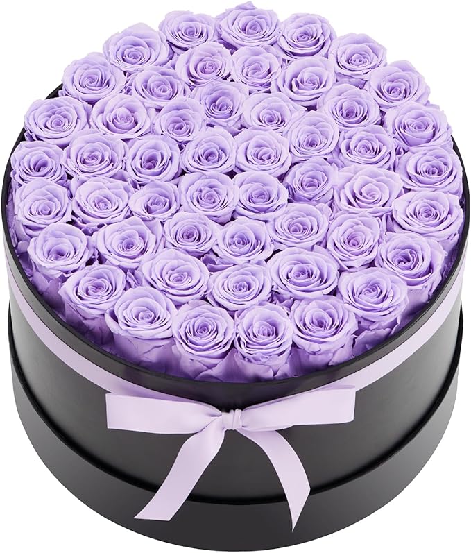 VEVOR Forever Flowers, 50 Preserved Roses in a Box, Eternal Flowers Immortal Bouquet Birthday Present for Women Her Wife Mothers, Anniversary, Valentine's Day,Christmas, Lavender Purple