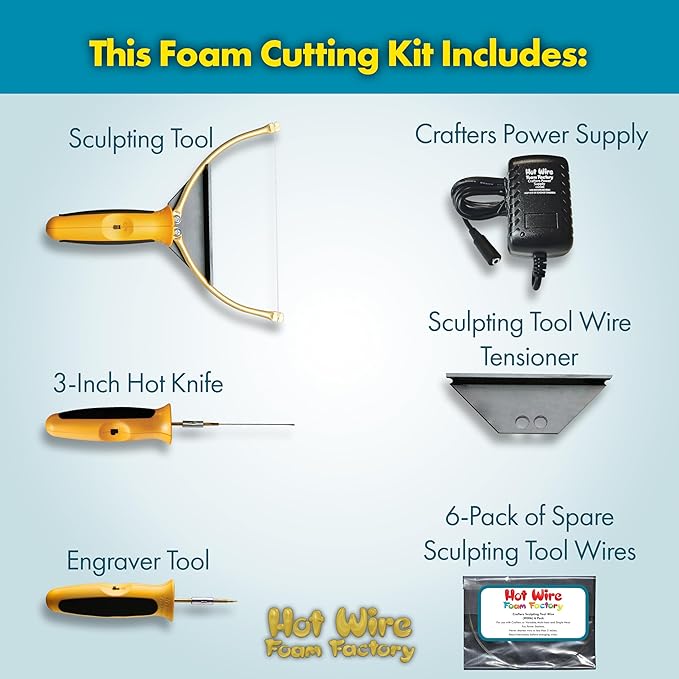 Hot Wire Foam Factory Crafters Deluxe 3-in-1 Foam Cutting Tool Kit | Sculpting Tool, Hot Knife, Engraver, Power Supply, & StyroGoo Foam Glue | For EPS, XPS & Styrofoam | USA Made