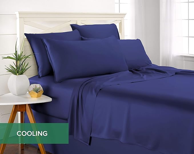 Pure Bamboo Queen Sheets, Genuine 100% Organic Viscose Derived from Bamboo Bed Sheet Set, Luxuriously Soft & Cooling, Double Stitching, 2 Year Quality Promise (Queen, Cobalt Blue)