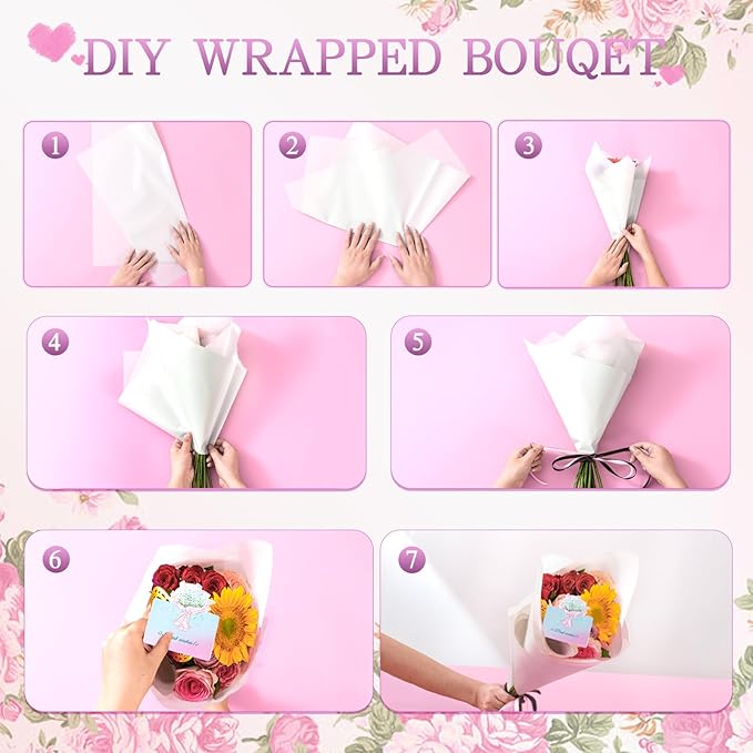 REAXYZNN 20 Sheets Flower Wrapping Paper, Waterproof Floral Wrapping Paper, Florist Supplies Packaging Paper for Wedding, Birthday, Mother's Day Gift (Pink)