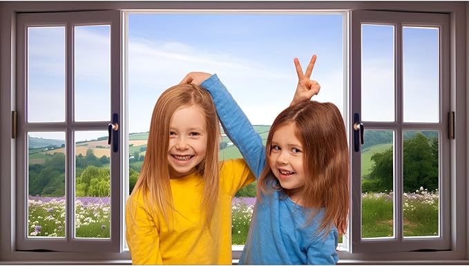 Window Scenery Photography Backdrop Open Window with View of Meadows and Fields Background Plants Flowers Background Party Banner Wall Decor Baby Kids Family Photo Shoot Props 20x10ft