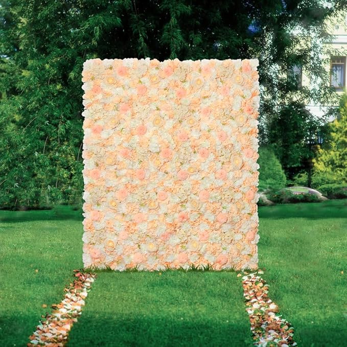 YOUMEHOME Champagne Flower Backdrop - Artificial Flower Wall Panel 12packs Rose Wall Backdrop for Birthday Party Wedding Background Shop Photo Arrangement Decor