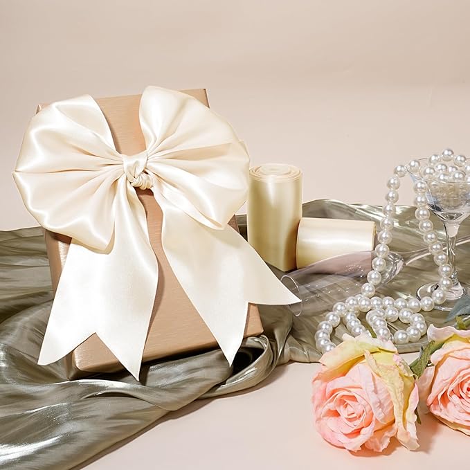 LaRibbons Nude Satin Ribbon 3 Inch 10 Yards Double Faced Luxury Nude Silk Ribbon for Gift Wrapping Flower Bouquets Bow Christmas Wedding Party Decoration Wreath Sash
