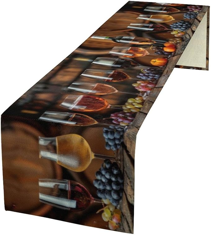 Red Wine Themed Retro Table Runner, Table Dresser Runner, Kitchen Dining Table Runners for Indoor Outdoor Holiday Decor 13x70 in