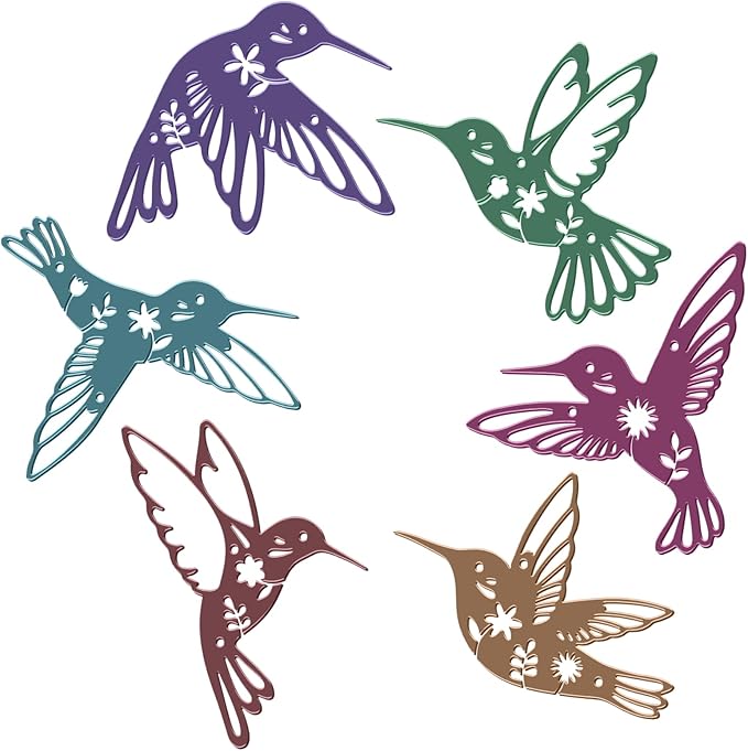 twinklemon 6PCS Metal Hummingbird Wall Art Decor Colorful Birds Outdoor Wall Decor Iron Hanging Decor Ornaments Bird Wall Art Decorations for Garden Fence Yard Living Room Patio Balcony