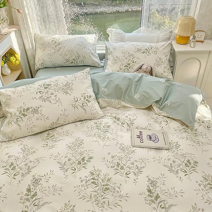 LifeTB Vintage Floral Comforter Set Queen, 3 Pieces Aesthetic Floral Bedding Comforter Set, Reversible Botanical Flowers Comforter with 2 Pillowcases, Breathable Fluffy Soft Cottagecore Bedding Set