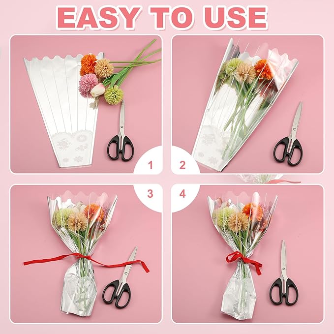 YELARXI Clear Flower Wrapping Bags, Transparent Flower Packaging Bag Waterproof Durable Bouquet Sleeves - Fitting for (Florists/Floral Arrangements Supplies), 13.8x3.9x19.7 Inch & 100Pcs