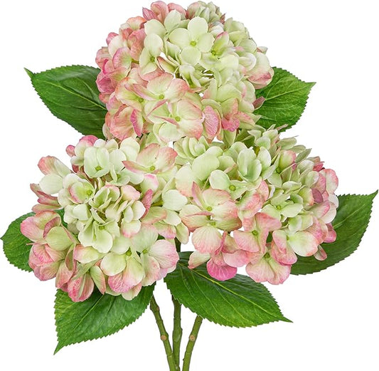 Oairse 3Pcs Green Hydrangea Artificial Flowers 19.7 in Real Touch Faux Hydrangea Stems Silk Flowers with Stems Fake Green Flowers Bouquet for Floral Arrangements Table Centerpieces Wedding Home Decor