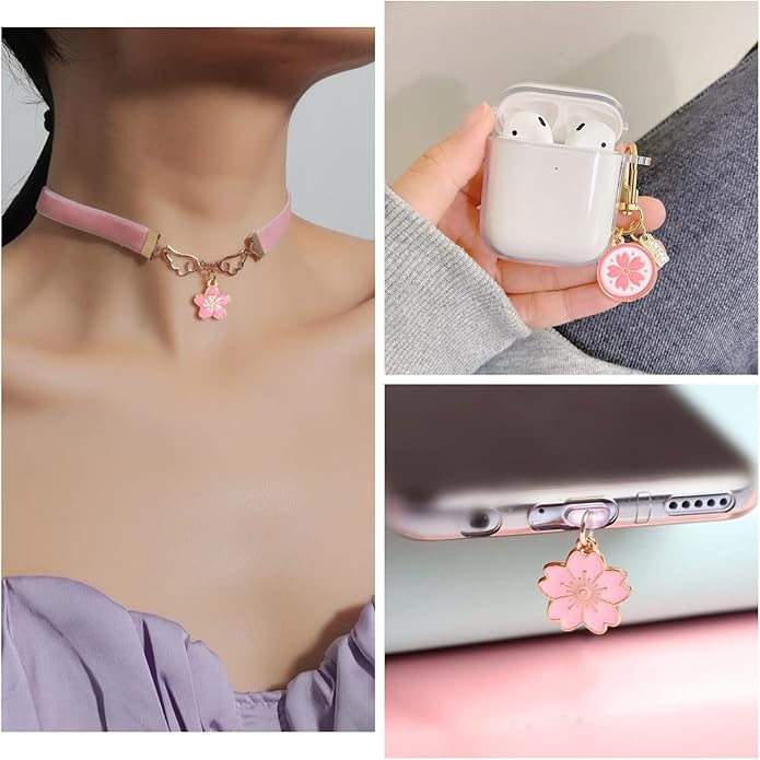 KISSITTY 100Pcs Light Gold Alloy Enamel Charms Cherry Blossom Flower Charm Bulk Gold Plated Pendant Cute Small Floral Dangle Charms for DIY Jewelry Making Kit Bracelet Necklace Keychain Crafts